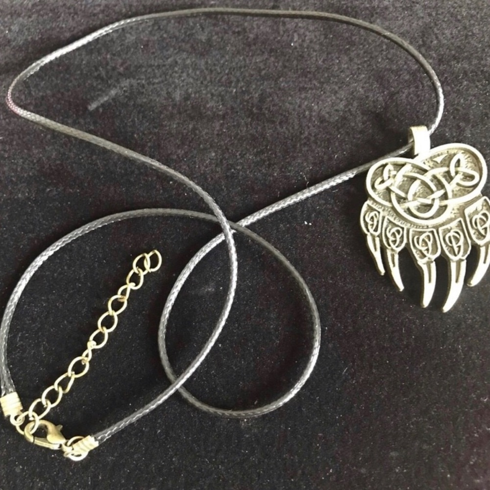 Black Leather Cord Necklace with Stainless Steel Celtic Claw Pendant